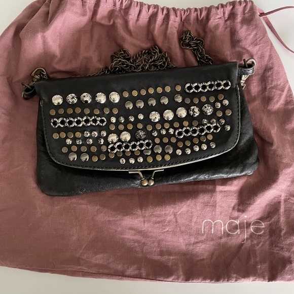 Maje black studded bag clutch - Picture 1 of 10